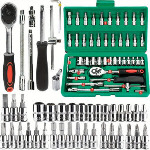 Set 46pz bussole attacco 1/4 cricchetto inserti esagonali metrici auto officina